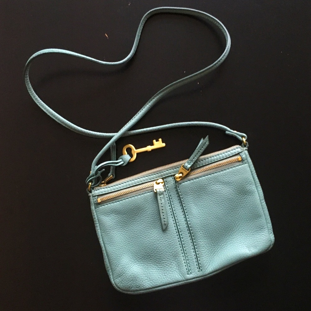 Fossil aqua real leather crossbody/shoulder bag - Picture 1 of 12